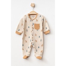 Aziz Bebe Erkek Çocuk Çıtçıtlı Geyik Desenli Patikli Tulum 0 Ay - 6 Ay