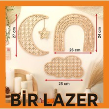 Bir Lazer Boho Ahşap Gökkuşağı Ay Yıldız Bulut Süsleri Hazeran Rattan Duvar Dekorasyonu Çocuk Odası Duvar Süsü