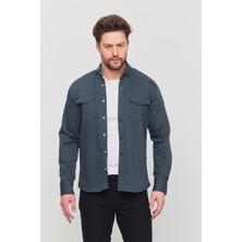 Erkek Slim Fit Dar Kalıp Likralı Kot Gömlek