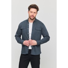 Erkek Slim Fit Dar Kalıp Likralı Kot Gömlek