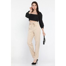 Gülseli Bel Bağlamalı Lastikli Kadın Boru Paça Büyük Beden Pantolon