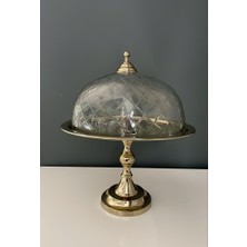 Lamedore Oval Ayaklı Cam Kapaklı Kek Standı Gold 30,5X24,5X38 cm