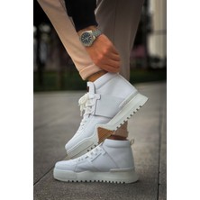 Pabucmarketi Bağcıklı Erkek Sneaker Bot Beyaz Beyaz