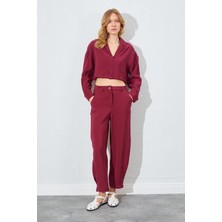 Tena Kadın Bordo Paça Düğmeli Modal Kumaş Pantolon