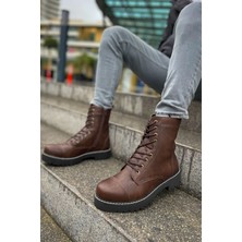 Pabucmarketi Fermuarlı Bağcık Detaylı Erkek Worker Bot Kahve