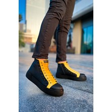 Pabucmarketi Fermuarlı Bağcık Detaylı Erkek Sneaker Bot Siyah Sarı