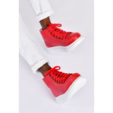 Pabucmarketi Bağcıklı Erkek Sneaker Bot Kırmızı