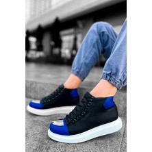Pabucmarketi Bağcıklı Erkek Sneaker Bot Siyah Saks Mavi