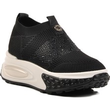 Ayakmod Siyah Tekstil Taşlı Kadın Sneaker