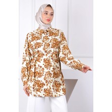 İmaj Butik Kahverengi Desenli Düğmeli Gömlek