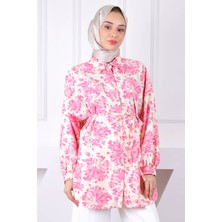 İmaj Butik Pembe Desenli Düğmeli Gömlek