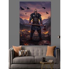 Savaşçı Viking Illüstrasyonu Dekoratif Kanvas - Mdf Ahşap Tablo