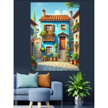 Renkli Akdeniz Sokakları Dekoratif Kanvas - Mdf Ahşap Tablo