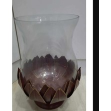 Benim Evim 37X25CM Cam Metal Vazo Çiçek Figürlü 2 Parça Geniş Ağızlı Şık Tasarım Zarif 1 Adet