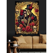 Şeker Kafatası ve Güller Dekoratif Kanvas - Mdf Ahşap Tablo
