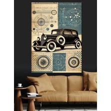 Klasik Araba Çizimi Dekoratif Kanvas - Mdf Ahşap Tablo
