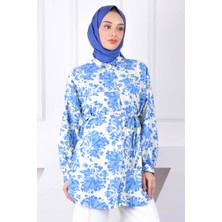 İmaj Butik Saks Mavi Desenli Düğmeli Gömlek