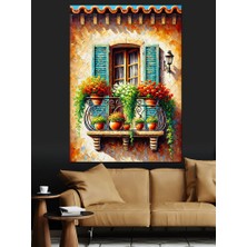 Pencereli Renkli Ev Dekoratif Kanvas - Mdf Ahşap Tablo