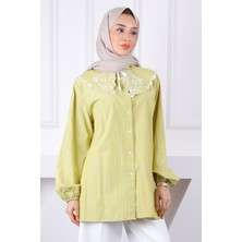 İmaj Butik Yağ Yeşili Yaka Detaylı Gömlek