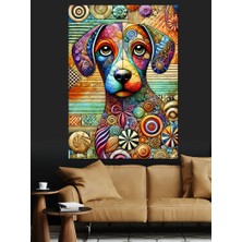 Renkli Köpek Çizimi Dekoratif Kanvas - Mdf Ahşap Tablo