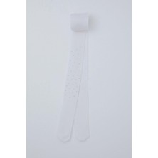 Katamino Kız Çocuk Külotlu Çorap Taş Aksesuarlı Dokulu 7-10 Yaş, Ekru