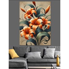 Turuncu Çiçek Bahçesi Dekoratif Kanvas - Mdf Ahşap Tablo