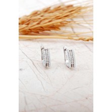 Sümer Telkari Taşlı Tasarım Rodyumlu Gümüş J Küpe 7343