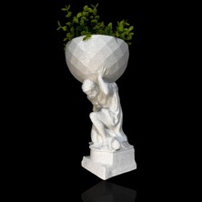 Atlas Figürlü Mermer Görünümlü Dekoratif Saksı Vazo - Mitolojik ve Sanatsal Dekor 20CM - Ridylab