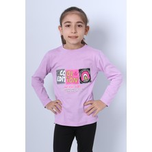 Kız Çocuk Uzun Kollu Tshirt 4 Mevsim Bisiklet Yaka Cool Edition Baskılı D45