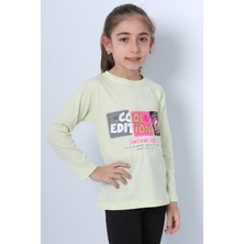 Kız Çocuk Uzun Kollu Tshirt 4 Mevsim Bisiklet Yaka Cool Edition Baskılı D45