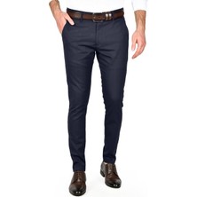 Deepsea Kendinden Desenli Slim Fit Likralı Keten Pantolon 2502310
