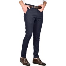 Deepsea Kendinden Desenli Slim Fit Likralı Keten Pantolon 2502310