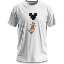 Unisex Bisiklet Yaka Winnie The Pooh Baskılı Pamuk Oversize Kısa Kollu Tişört