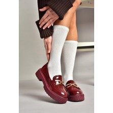 Fox Shoes T996198408 Bordo Rugan Kalın Tabanlı Makosen Kadın Ayakkabı
