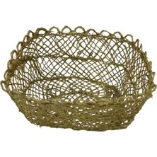 Ince Hasır Sepet Küçük 14 x 12 x 7 cm  Abaka El Örgü Ekmek Sepet Açık Yeşil Banyoluk 1 Adet