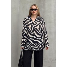 Zebra Desenli Salaş Gömlek Siyah-Taş 9320