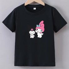 Kaliteli Pamuk Penye Kız  Çocuk Baskılı Tshirt 5 6 7 8 9 10 11 12 13 14 Yaş Kuromi