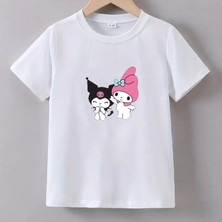 Kaliteli Pamuk Penye Kız  Çocuk Baskılı Tshirt 5 6 7 8 9 10 11 12 13 14 Yaş Kuromi
