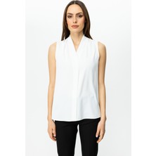 Ekol Omzu Drapeli Kolsuz Bluz Ekru 3062