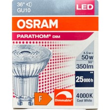 (1 adet) Ledvance 4,5W (50W) 4000K (Gün Işığı) Dim Edilebilir GU10 DUYLU LED Spot Ampul
