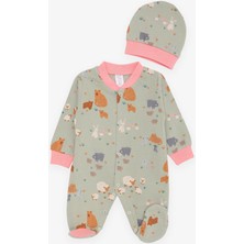 Breeze Kız Bebek Patikli Tulum Bahar Temalı Hayvancık Desenli 0-3 Ay-6 Ay, Mint Yeşili