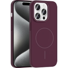 iPhone 15 Pro Max Kılıf Magsafe Şarj Özellikli Zore Ruby Silikon Kapak - Mürdüm