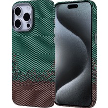 iPhone 15 Pro Max Kılıf Magsafe Şarj Özellikli Karbon Fiber Görünümlü Zore Nekst Kapak - Yeşil