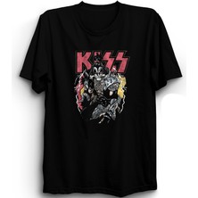 Kiss, Rock Metal Müzik Grubu, Siyah Unisex %100 Pamuk Tişört