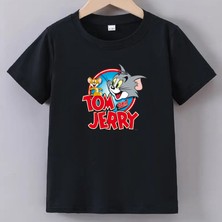 Kaliteli Pamuk Penye Unisex Erkek Kız  Çocuk Baskılı Tshirt 5 6 7 8 9 10 11 12 13 14 Yaş Tom Jerry