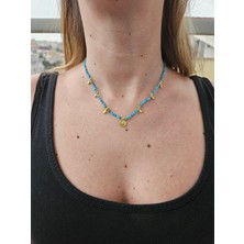 G&A Jewels El Yapımı Neon Apatit Taşlı Kolye - 925 Ayar Gümüş Altın Kaplama Charm Detaylı
