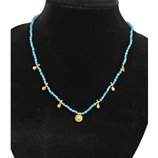 G&A Jewels El Yapımı Neon Apatit Taşlı Kolye - 925 Ayar Gümüş Altın Kaplama Charm Detaylı