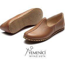 Kadın Hakiki Deri El Yapımı  Taba Yemeni - Geleneksel & Rahat Günlük Ayakkabı - YNK3003-34