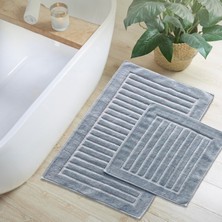 Line Gri Doğal Pamuklu 2'li Banyo Halısı Paspası Seti Makinede Yıkanabilir Klozet Takımı