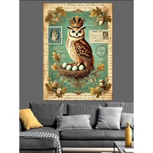 Taçlı Baykuş ve Zarif Desen Dekoratif Kanvas - Mdf Ahşap Tablo